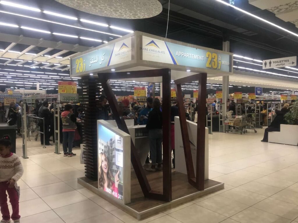 aménagement de stand pour grande surface et PLV au Maroc par agence événementielle